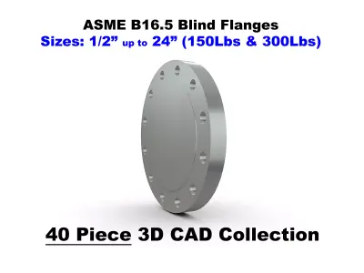 ASME B16-5 Blind Flanges - 150Lbs and 300Lbs - CAD Files 3D model