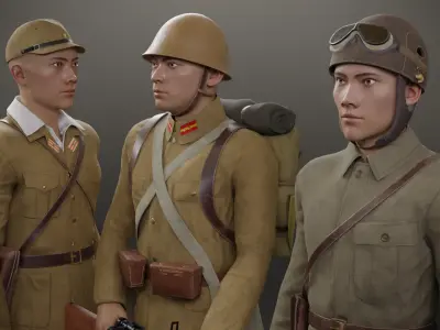 Japanese Soldiers Pack Low-poly 3D model