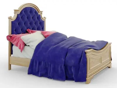 Magnolia Manor Antique White Queen Upholstered Panel Bed 3D model