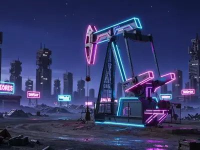 Cyberpunk Sci-Fi Oil Pumpjack - Futuristic Neon 3D Model Low-poly 3D model