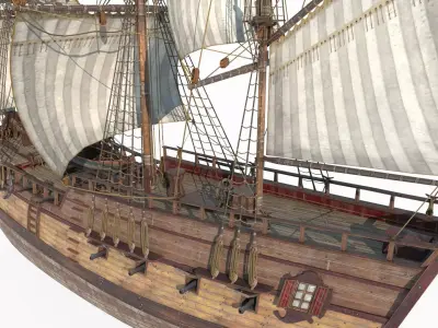 Medieval large sailboats and warships 3D model
