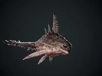 PBR Game Ready Horror Piranha Creature 3D Model Low-poly 3D model