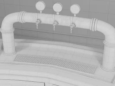 Classic Pub Beer Tap System and Curved Bar Counter 3D model