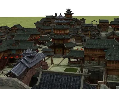 Old houses Low-poly 3D model