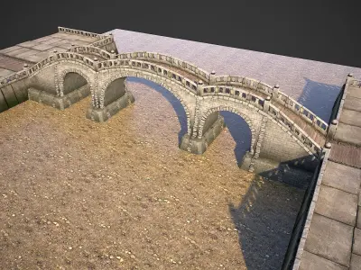 Stone Bridge with Embankment Low-poly 3D model