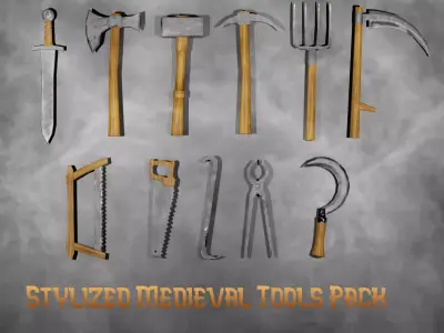 Stylized Medieval Tools Pack Low-poly 3D model