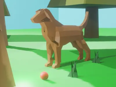 Dog in a Park Low-poly 3D model