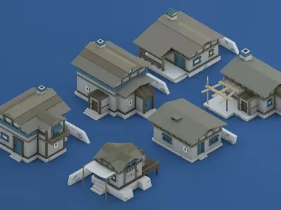 Low Poly Pirate Buildings Asset Pack Low-poly 3D model