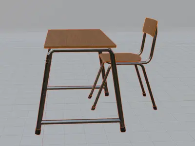school desk and chair Low-poly 3D model