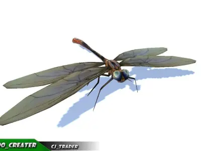 Low-Poly Dragonfly Rigged Animated 3D Model Low-poly 3D model