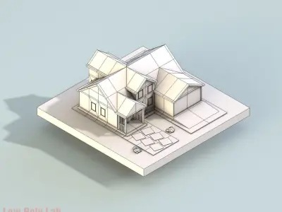 Cartoon City House Red Low-poly 3D model