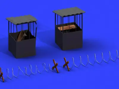 Post Apocalyptic Barbed Wire and Shed 3D model