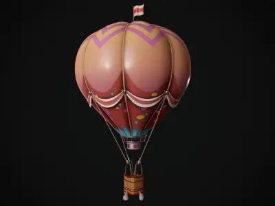 Cartoon Hot Air Balloon Low-poly 3D model