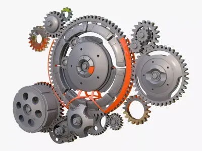 Gear Mechanism System with Cogs Wheels M1 3D model
