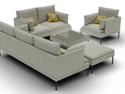 Modern Couch Set - Couch Armchair Two-Seater Ottoman 3D model