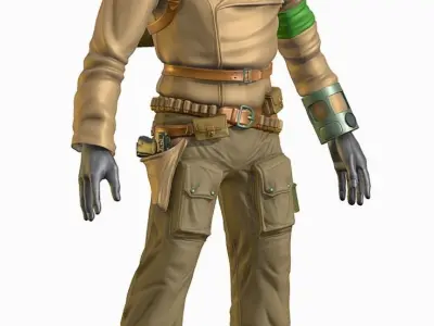 High Poly Man Leather Jacket Military Outfit Low-poly 3D model