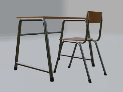 school desk and chair Low-poly 3D model