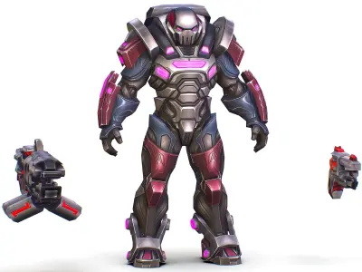 Cartoon Sci-Fi Cyborg Drone Heavy Machine Gunner Low-poly 3D model