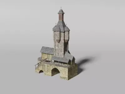 Medieval city gate building Low-poly 3D model