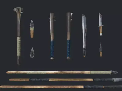 Improvised Weapons and Crafting Materials Low-poly 3D model