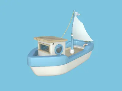 Cartoon Boat 02 - White Blue - Low Poly Ship Low-poly 3D model