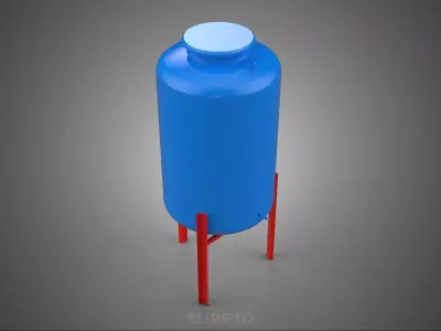 ELEVATED BLUE WATER STORAGE CONTAINER TANK STAND STRUCTURE FRAME 3D model