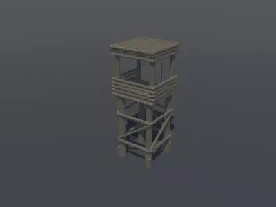 Primitive Wooden Tower Lowpoly Low-poly 3D model