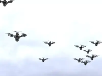 Drones group of flying in sky 3D model