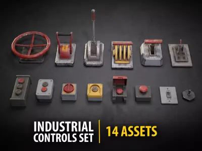 Industrial Control Buttons and Switches Pack - 14 Assets PBR  Low-poly 3D model