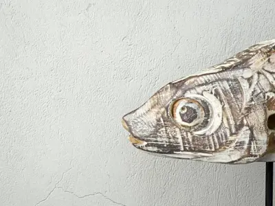 Hand Carved Driftwood Fish On Stand 3D model