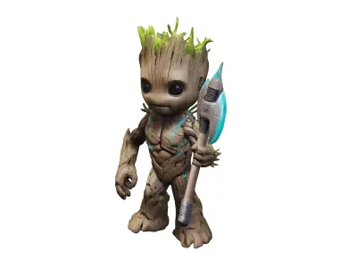Groot character from Guardians of the Galaxy holding a huge s... 3D model