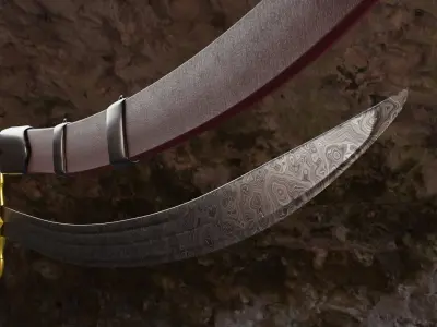 Arabian Islamic Scimitar Saif Damascus Steel 3D model