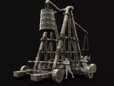 WAR MACHINE TREBUCHET MEDIEVAL SIEGE ENGINE WAR BATTLE Low-poly 3D model