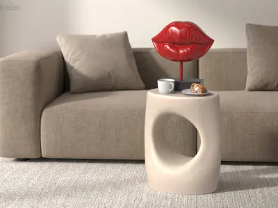 Side Table with Lip Sculpture and Coffee Cup Pastry 3D model