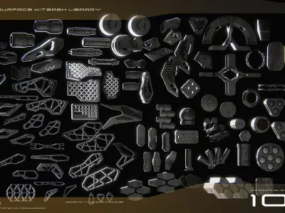 SCI-FI Hard Surface Kitbash Library for Mech Design - 100 Assets 3D model