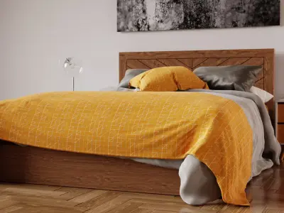 Modern Wooden Bed Free 3D model