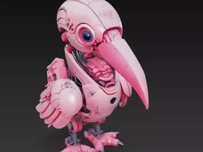 Pink Mecha Bird - Futuristic Robotic Creature 3D Model 3D print model
