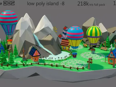 island 8 with trees and hot air balloons Low-poly 3D model