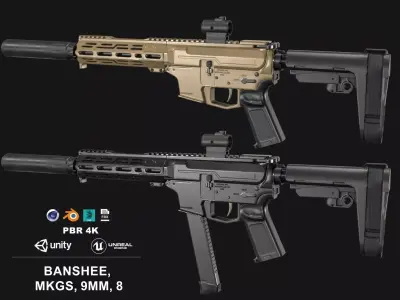 CMMG MKGs Banshee 9mm AR Pistol Low-poly 3D model