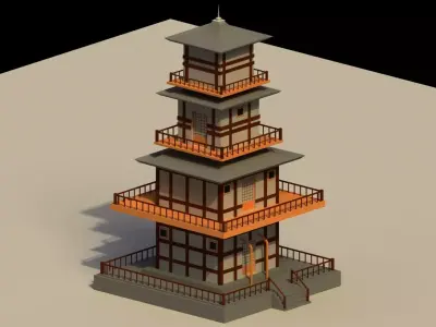 Low Poly Japanese Pagoda Low-poly 3D model