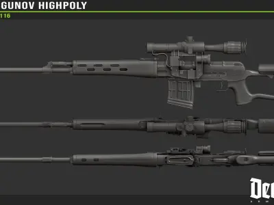 SVD Highpoly model sdvdragonov high - power rifle 3D model