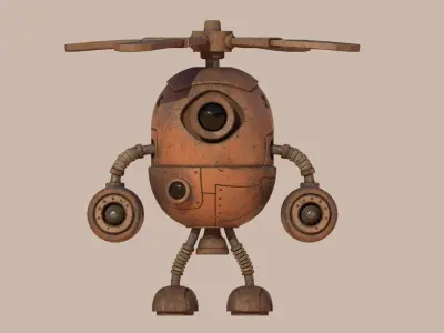 Stylized Helibot Cartoony Robot Low-poly 3D model