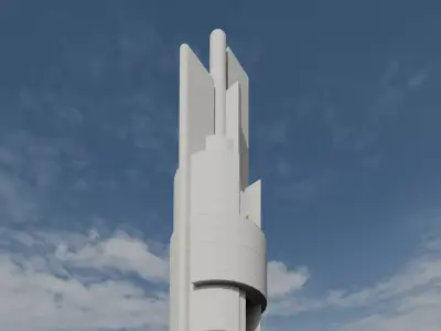 Brutalist Interlocking Tower Monument 29 Low-poly 3D model