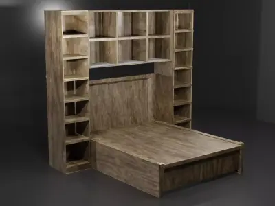 Bed Frame with Shelves - Low poly PBR bedding shelving Free low-poly 3D model
