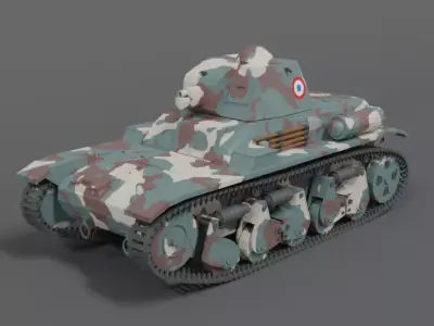 Low Poly Cartoon Renault R35 Tank Low-poly 3D model