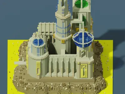 voxel castel 128x128x128 cube Low-poly 3D model