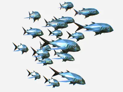 Animated Low Poly Art Flock Green Sea Fish Low-poly 3D model