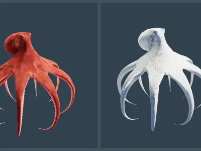 Animated Giant Pacific Octopus Low-poly 3D model