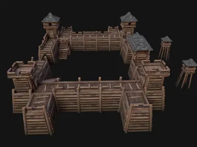 Medieval Wooden Fort Castle Constructor Low-poly 3D model