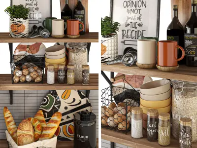 Kitchen Shelf Decor Beard Eggs Bottles Spices Collection Low-poly 3D model